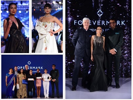 Top left - Models in Forevermark Red Carpet Collection, Right - Stephen Lussier, Global CEO, Forevermark with Karisma Kapoor and Sachin Jain, President Forevermark India, Bottom left - Men - Paul Rowley, Executive VP Diamond Trading De Beers Group, Stephe